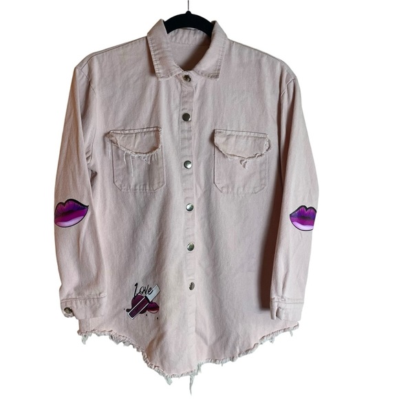 NYX Cosmetics France Button Up Denim Shirt Light Pink ASIS Medium? - Picture 1 of 9
